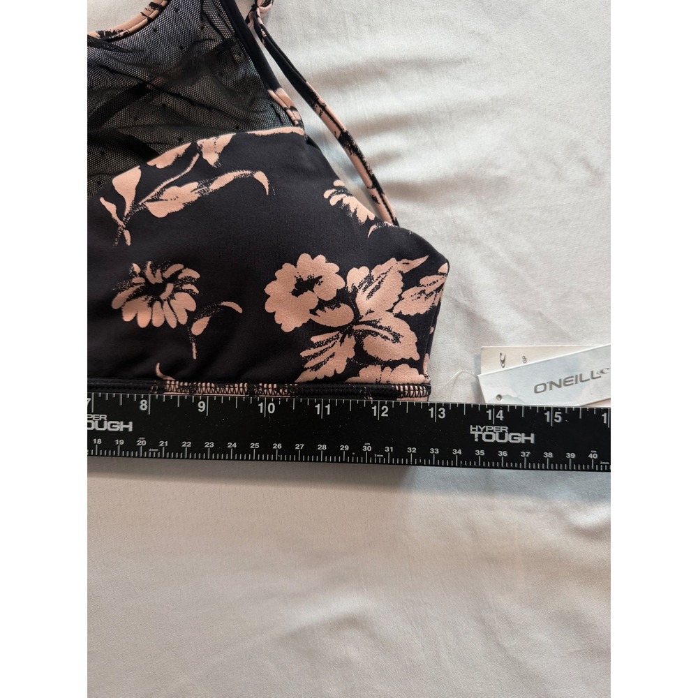 O'Neill Clara Sports Bra Black Pink Floral Mesh High Neck Medium SU7475003 NWT - Picture 3 of 6